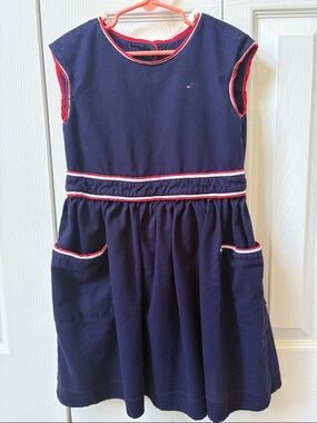 Tommy Hilfiger Girl Navy Dress with Red and White Trim Open Back (Size 6)